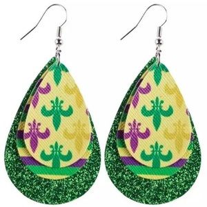 Mardi Gras Earrings, Fleur de Lis Mardi Gras Earrings, Triple Glitter Earrings